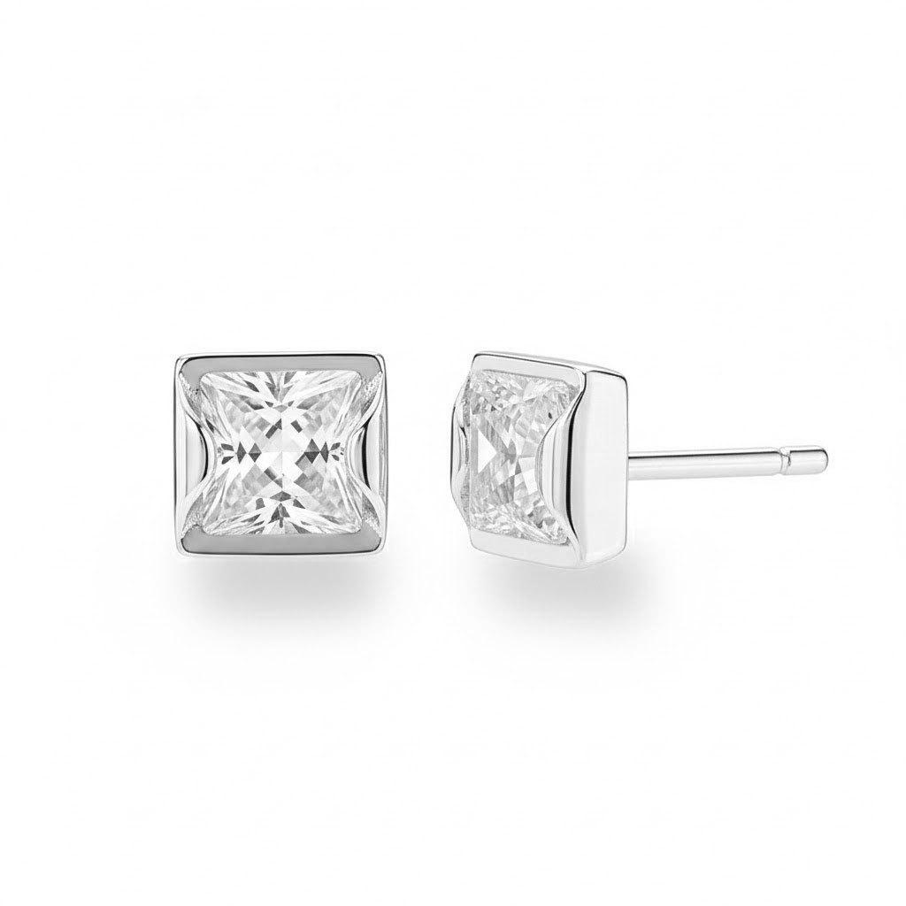 

New popular S925 sterling silver stud earrings for girls with versatile square moissanite earrings and accessories біле золото кольору