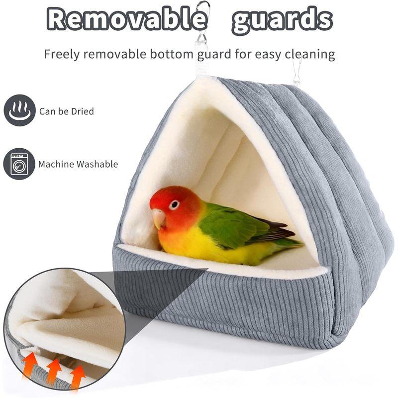 Winter warm birdhouse and bird bed, with soft plush hanging hammock and small house tent, hidden nest