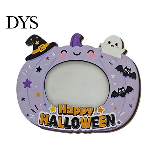 Halloween Picture Frame Wooden Photo Frame, Pumpkin Ghost Cat Cutout Holiday Portrait Holder, Double-sided Tabletop Decor for Home Party Indoor Table