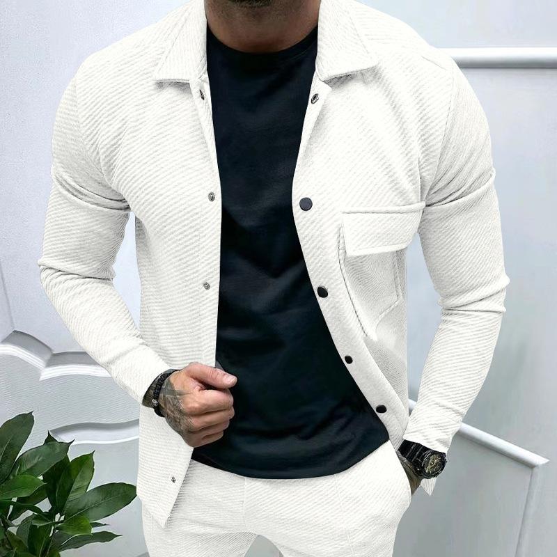 Autumn Casual Heavyweight Twill Lapel Long-sleeved Top European and American Single-breasted Men's Solid Color Slim-fit Jacket
