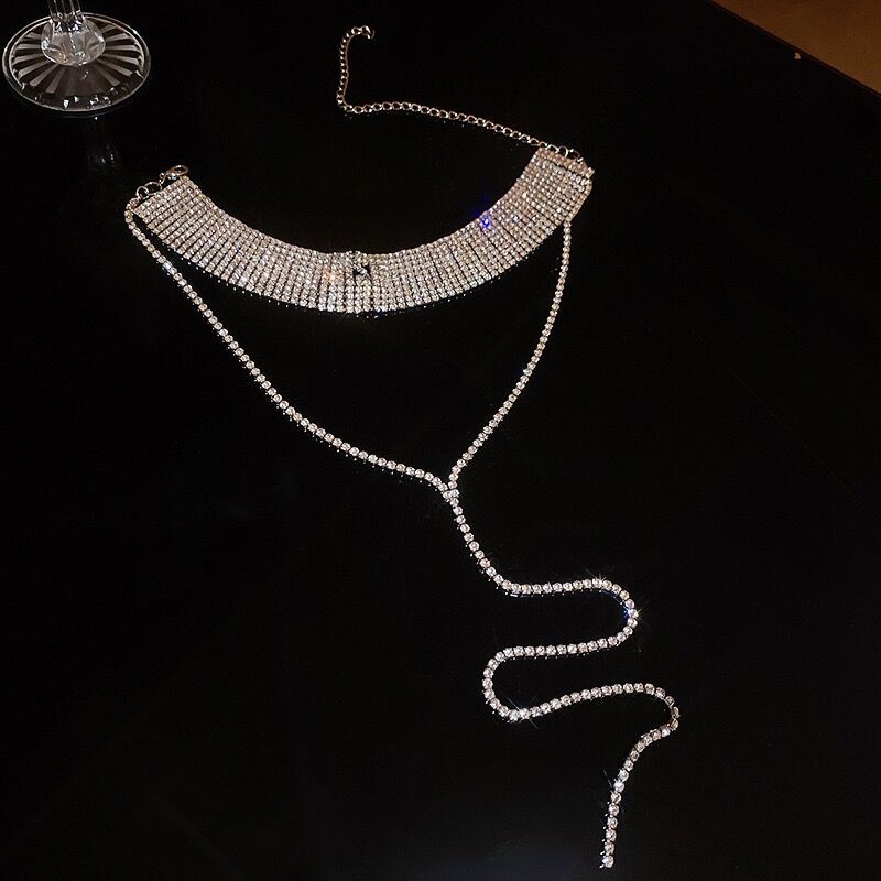 Colier de lux ușor de nișă Tassel Flash Diamond, cravată feminină, lanț de claviculă de înaltă calitate, lanț de gât