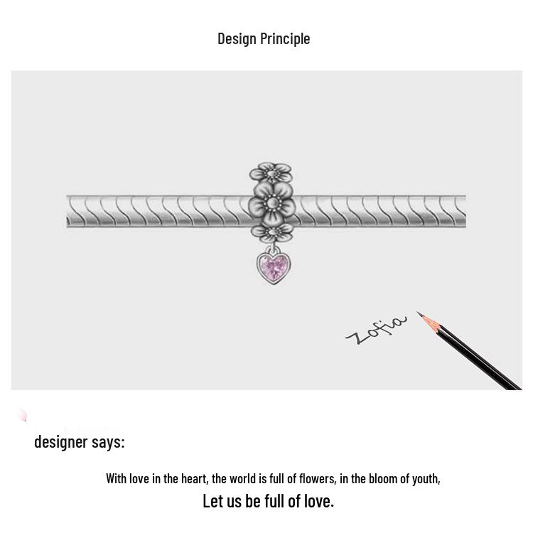 Original DIY Pink Flower S925 Silver Beaded Bracelet Jewelry Accessory SCC1485