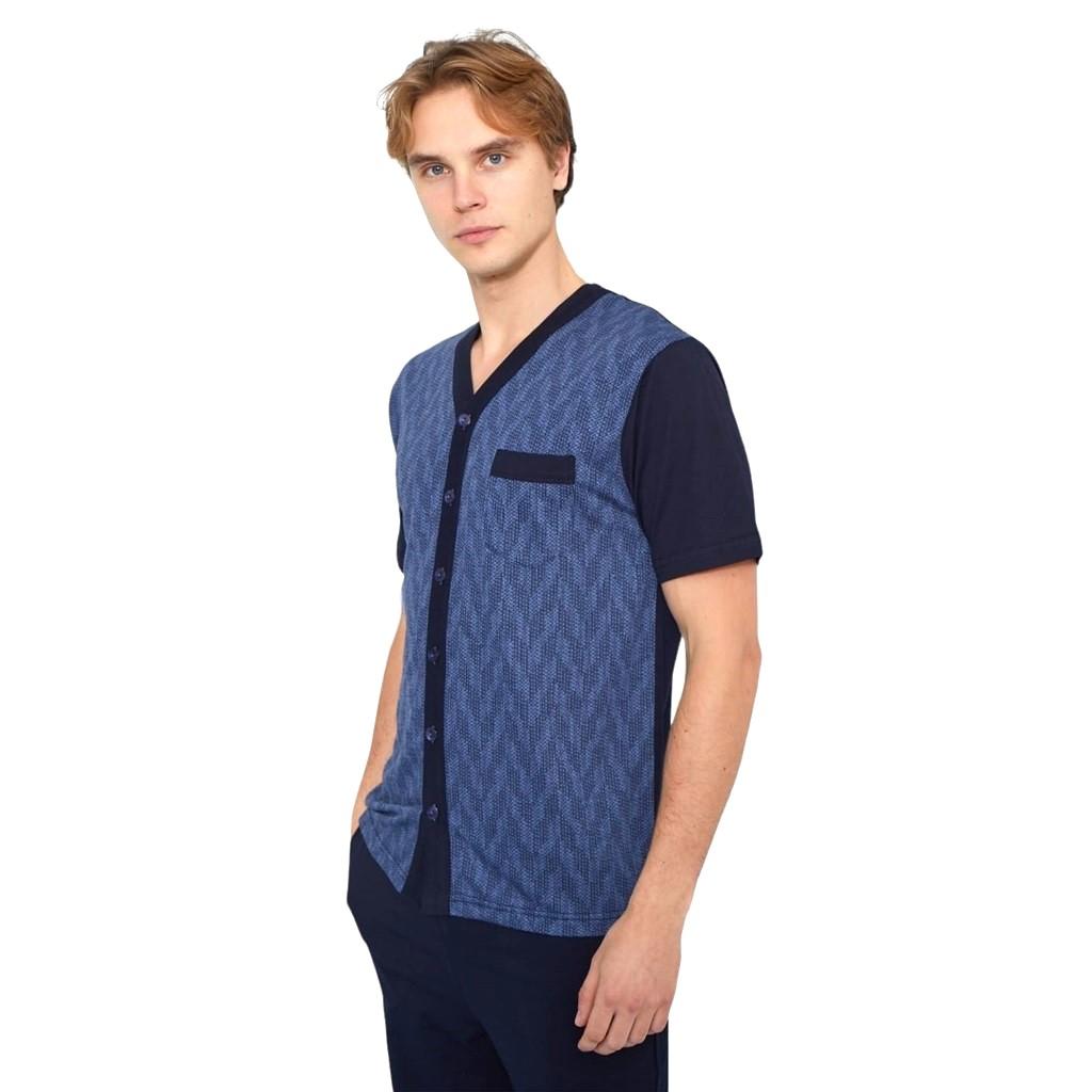 Kly Jacquard Short Sleeve Front Buttoned Shirt Men's Pajama Set