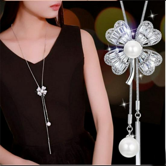 Korean Tassel Crystal Pendant Necklace - Elegant Long Sweater Chain