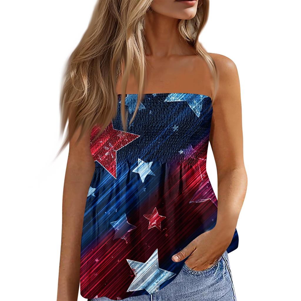 Tops Tubo de Verão para Mulheres, Camiseta Sem Mangas Estampada Fofa Sexy Ombro a Ombro