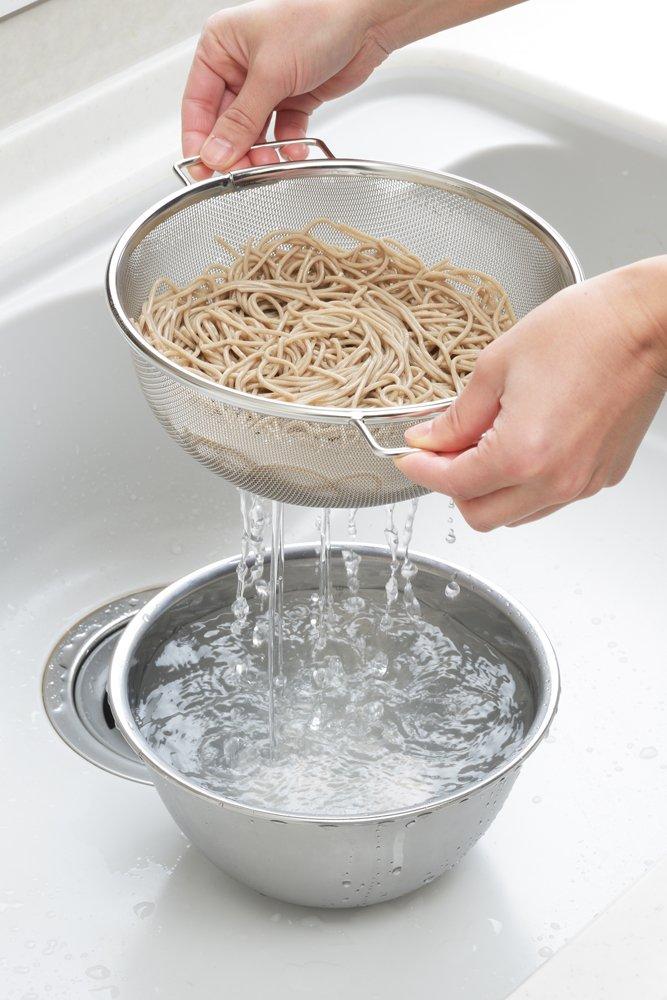 Yoshikawa Colander Bowl Stainless Deep Colander with SJ1992 Easy-Drain & Set, Steel, Bowl, Handle, Tsubame-Sanjo, Japan,