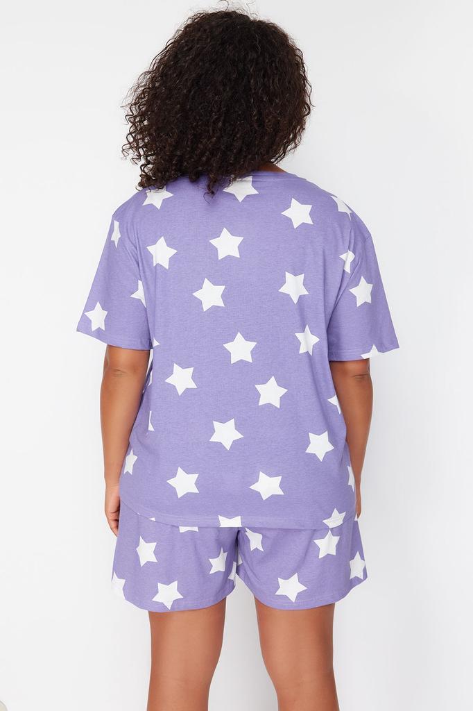 Women's Style Plus Size Lilac Star Printed Knitted Pajama Set