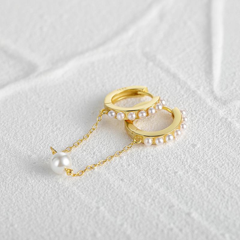 Fashion Temperament Pearl Earline Ear Buckle Tassel S925 Sterling Silver Earrings Personality Trend Street Earrings