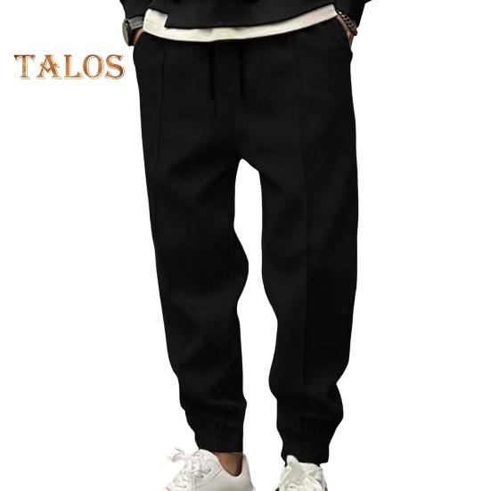 Men Pants Ankle-banded Side Pockets Drawstring Elastic Waist Loose Solid Color Gym Traning Jogging Sweatpants Long Trousersrk.