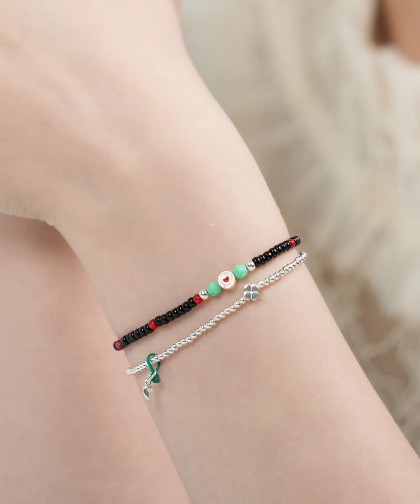 Bonbeau Soul Heart Charm Glass Beads Bracelet Colored Heart Charm Point Glass Beads Bracelet