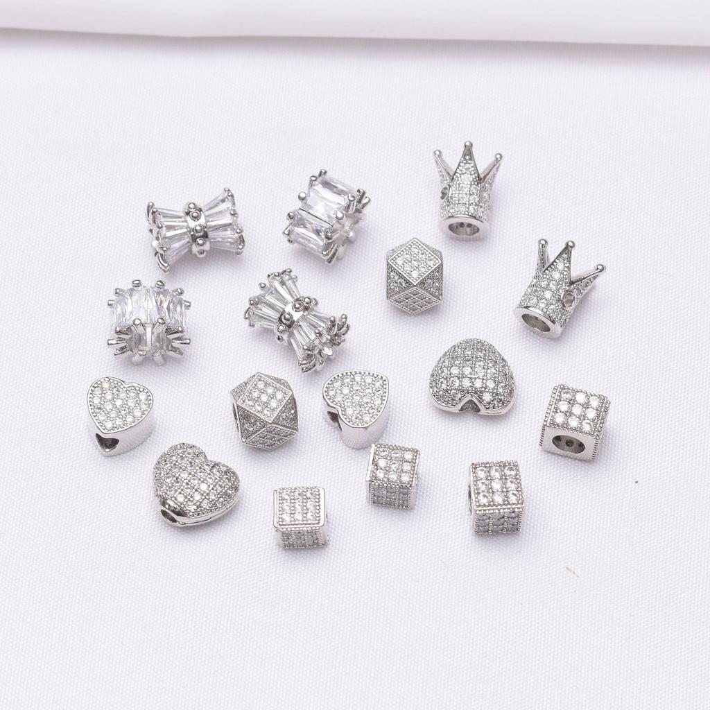 10pcs Color Retention 18K Gold Micro-Inlaid Zircon Crown Love Beads Small Waist Barrel Beads Diy Bracelet Beaded Jewelry Accessories