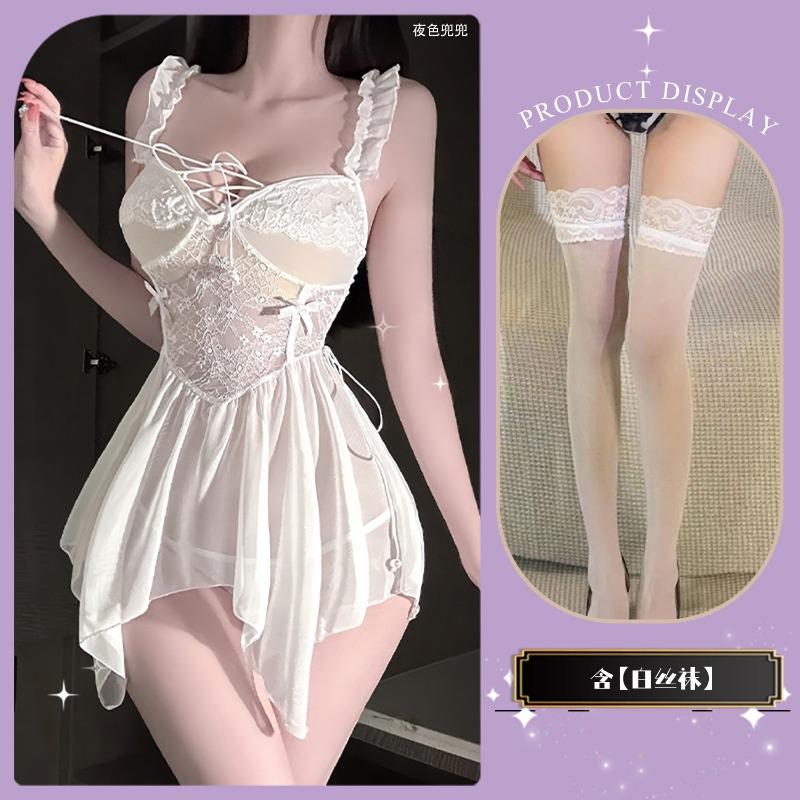 Sexy underwear, sexy pajamas, women's suspender, nightdress, medium and long lace, low chest with chest pad, loungewear