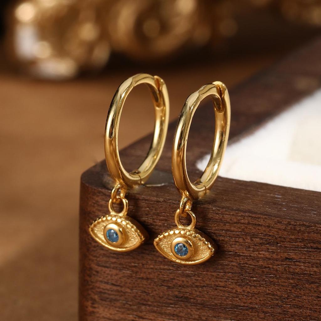 S925 Sterling Silver Demon Eye Zircon Ear Cuff & Geometric Hoop Earrings
