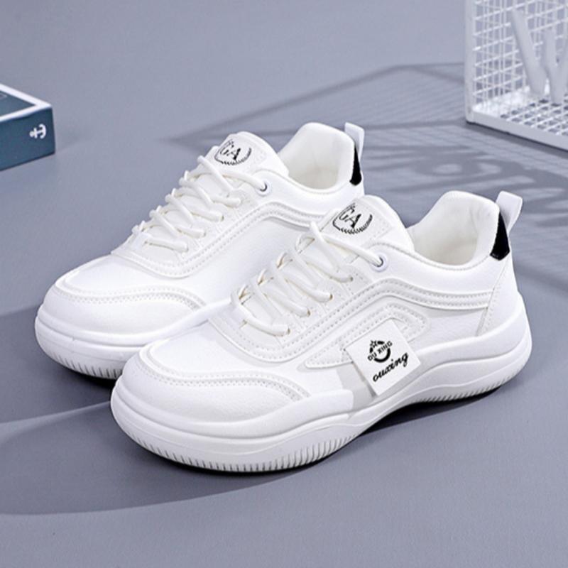 Genuine Leather White Shoes for Women Spring and Summer Sports Shoes Thick-soled Versatile Running Casual Shoes