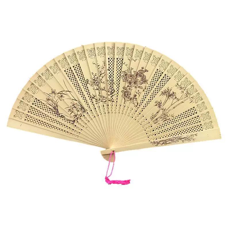 Suzhou Chinese Style Classical Portable Full Bamboo Fan with Hollow Design for Women, Ancient Style Folding Fan, Dance Fan, Retro Red