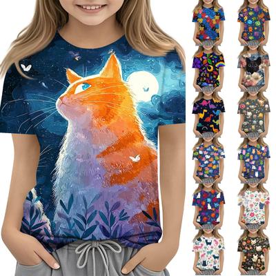 Children's Printed Round Neck Short Sleeved Casual T-shirt