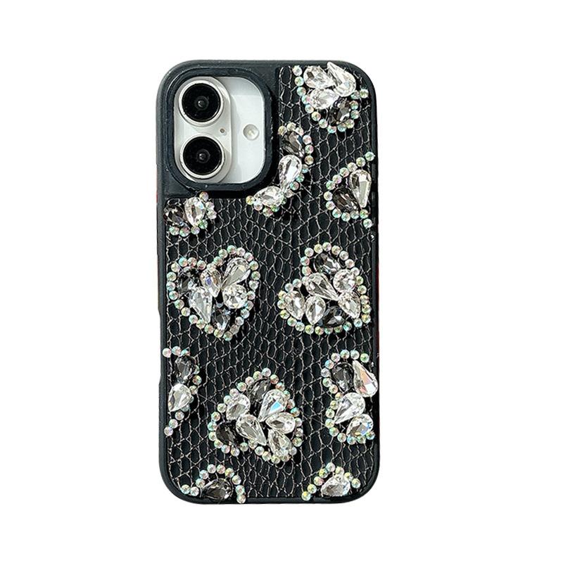 Luxurious Snakeskin Pattern Rhinestone Heart-shaped Mobile Phone Case for IPhone16pro High-end for Apple 17Air Women’s Fashion