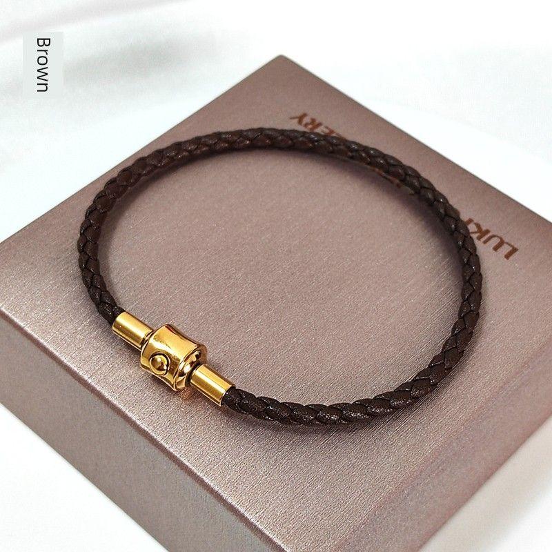 

Браслет из кожаного шнура 3 мм, бусины для нанизывания, мужской и женский водонепроницаемый ПУ браслет, такой же стиль, носить с золотыми бусинами-амулетами на веревке 17cm Brown