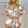 Long Sleeve V Neck Button Striped Shirt Dress For Women