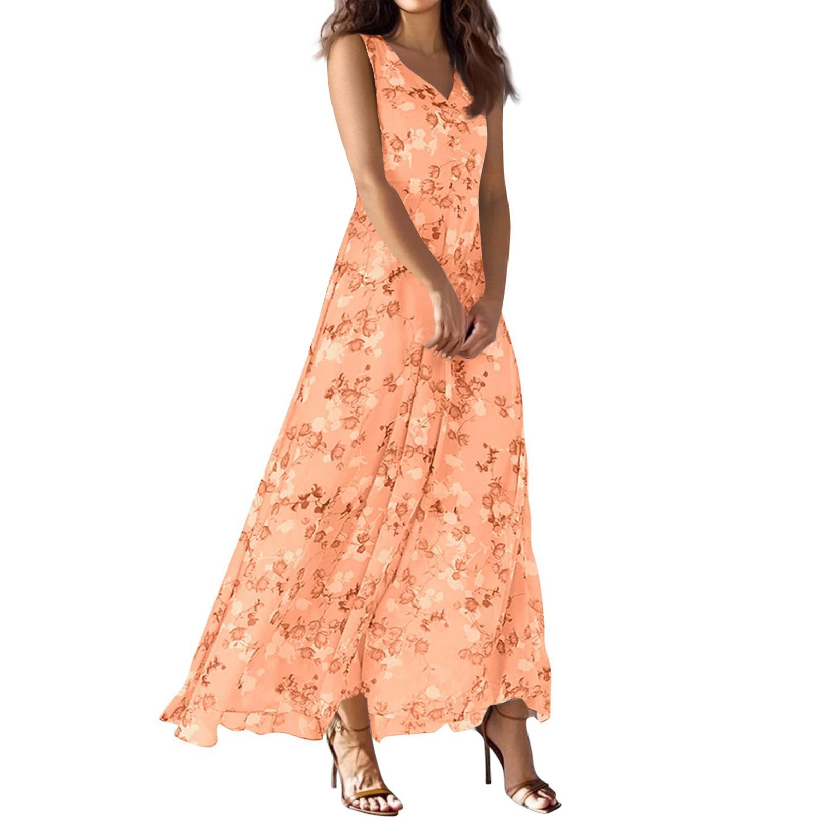 

Женское летнее повседневное модное платье с V-образным вырезом без рукавов XXL оранжевый