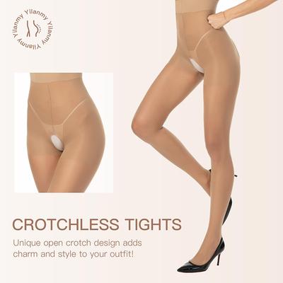 Kave 1 Paar Schrittlose Strumpfhosen für Damen Transparent Sexy Bauchkontrolle 12D Hohe Taille Transparente Strumpfhose Kontrolltop Strumpfhose Strumpf