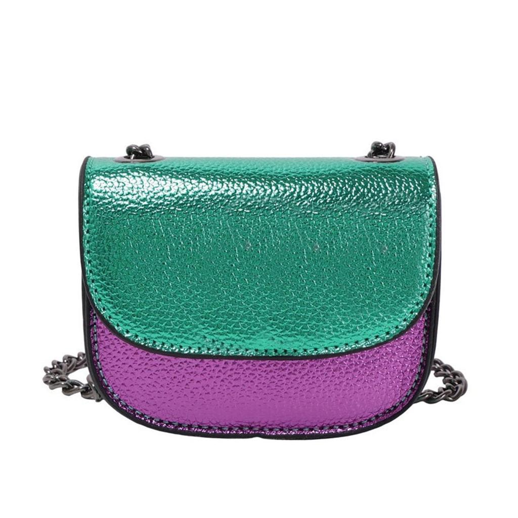 Women's K-G PU Mini Colorful Splicing Chain Bag Fashionable And Versatile Saddle Bag Single Shoulder Crossbody Bag
