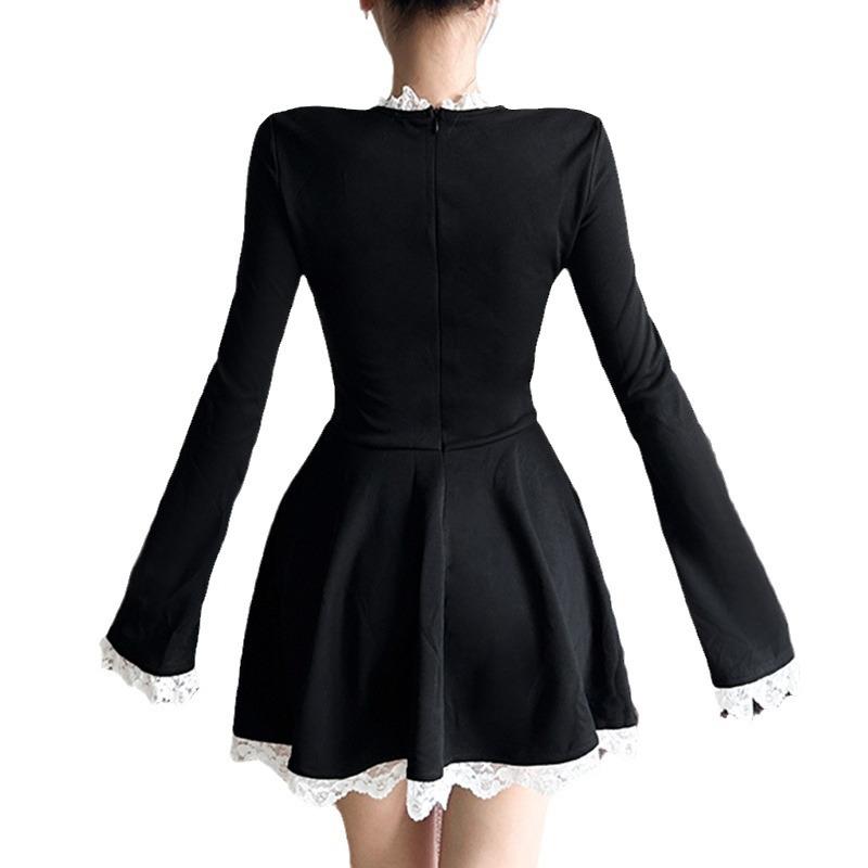 Splice Lace Mini šaty pro ženy Vysoký pas Tenké Elegantní šaty Dámské Svatební Retro Temperamentní šaty Dámské Oblečení Novinka