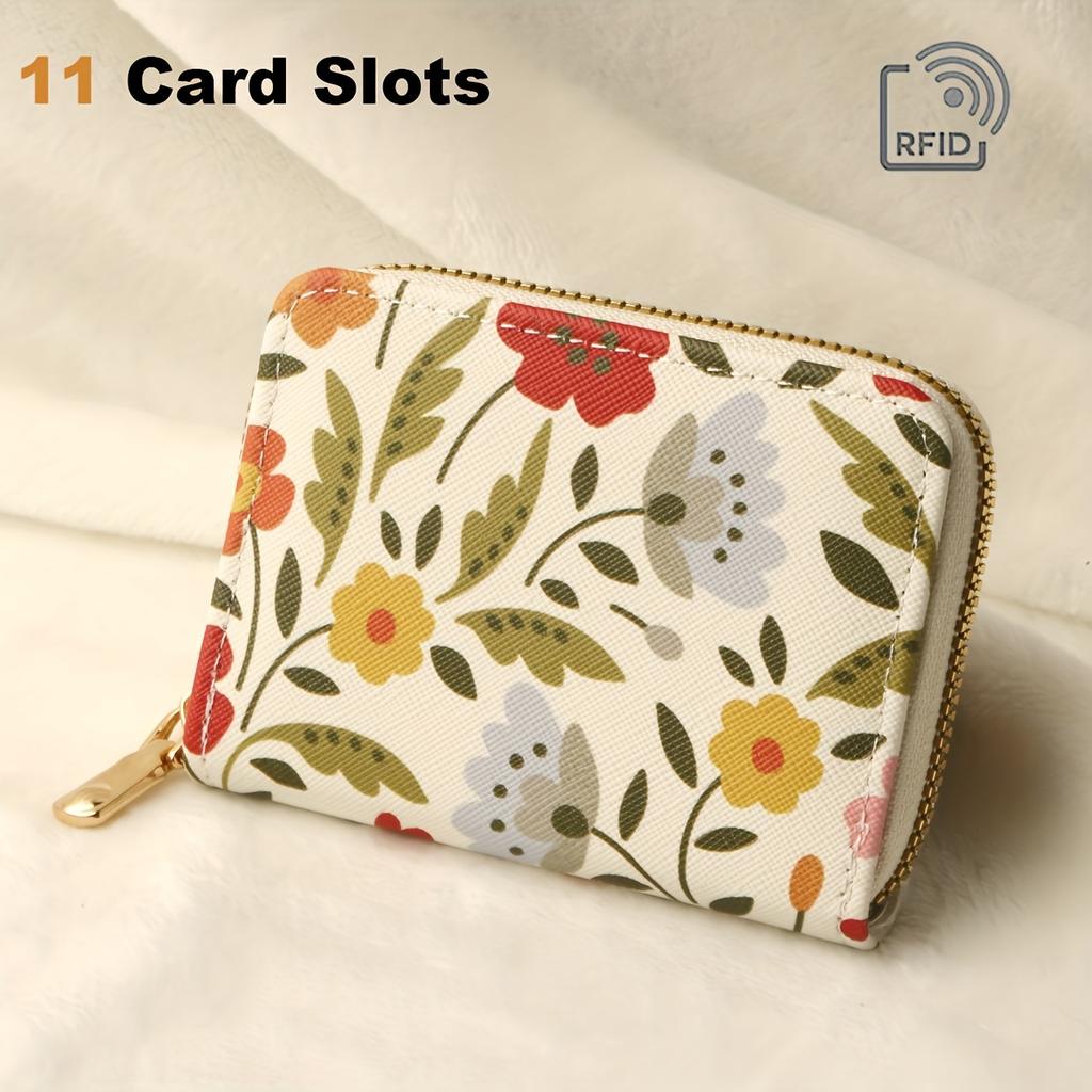 Fashionable Leopard Print Mini Wallet With RFID Blocking, PU Material Purse With Zipper Closure And 11 Card Slots(4.3''x 3.1'')