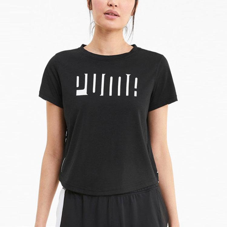 Puma Train Logo Printed Color Block Training T-Shirt Women Tops Black 519489-01
