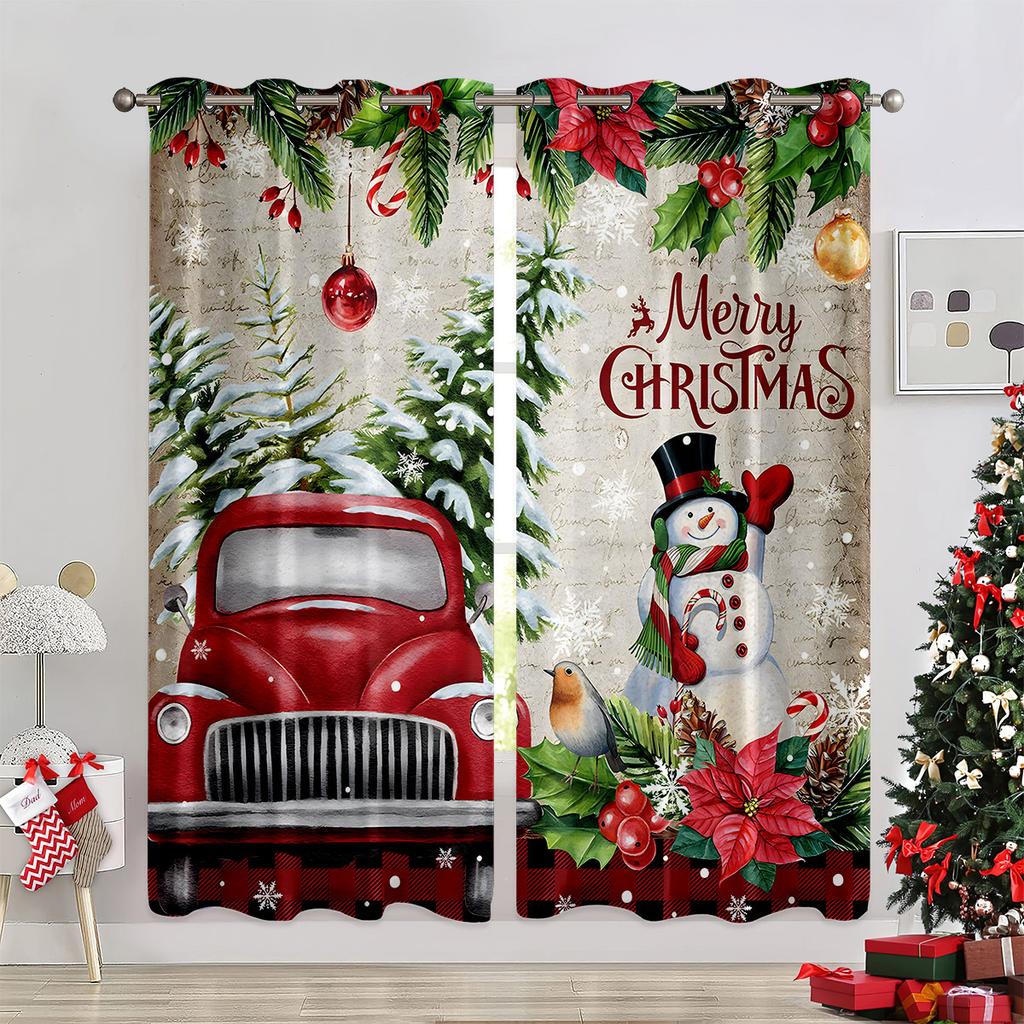 Red Pink Bell Balloon Christmas Curtains Elk Santa Claus Holiday Living Room Bedroom Kids Room Decorative Curtains 2 Pieces