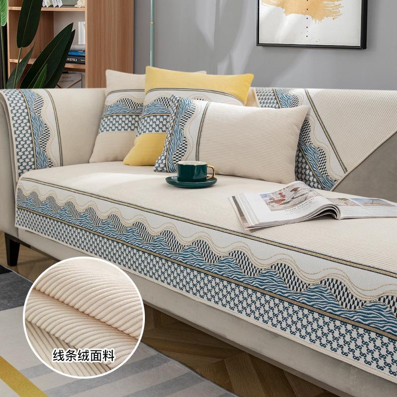 Capa de sofá de chenille para sala de estar, toalha de sofá antiderrapante, capa de sofá jacquard, 4 estações, tapete de canto em forma de L, almofada de assento para casa