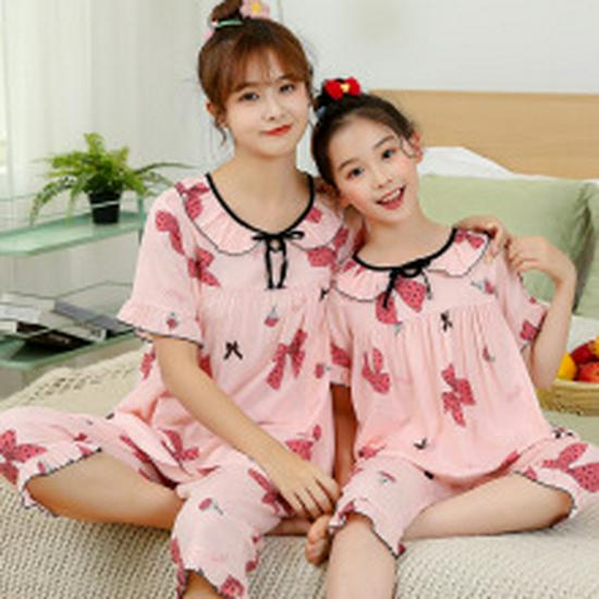 Cămașă de noapte de vară din bumbac fără mâneci pentru fete - Pijamale asortate mamă-fiică
