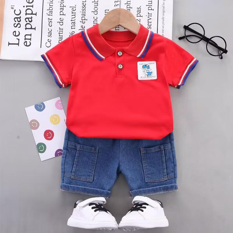 

Summer Boys Clothing Set Children s Striped Short Sleeve Top and Shorts Two-piece Set 110