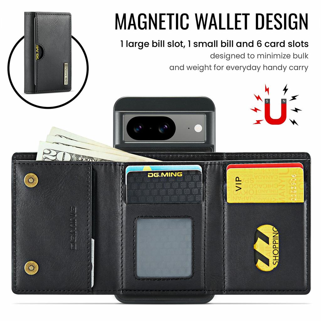 DG.MING M6 Series For Google Pixel 8 Case Magnetic Wallet PU+PC+TPU Phone Cover