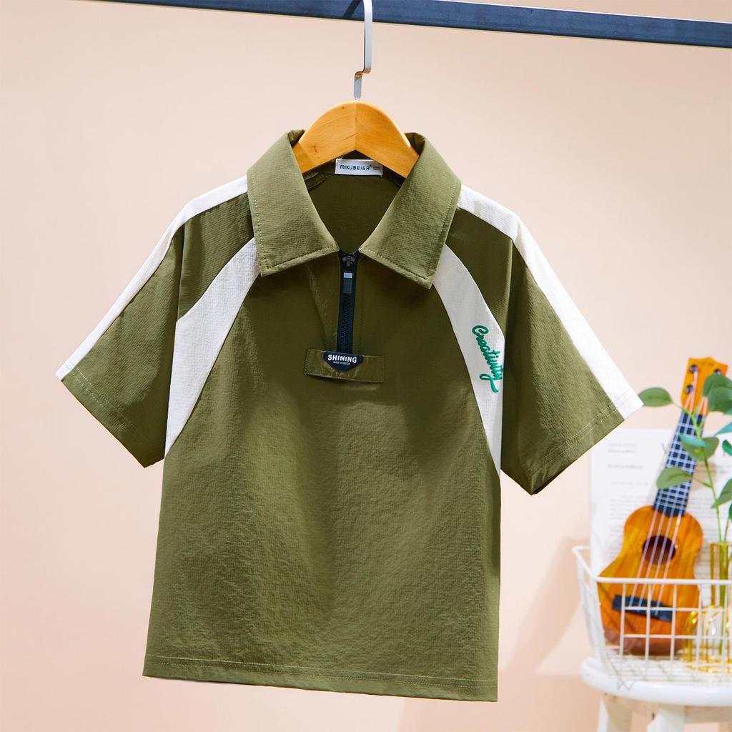 Children's Trendy Color Block Polo Shirt, Short Sleeve, Breathable Casual Top for Middle and Big Kids