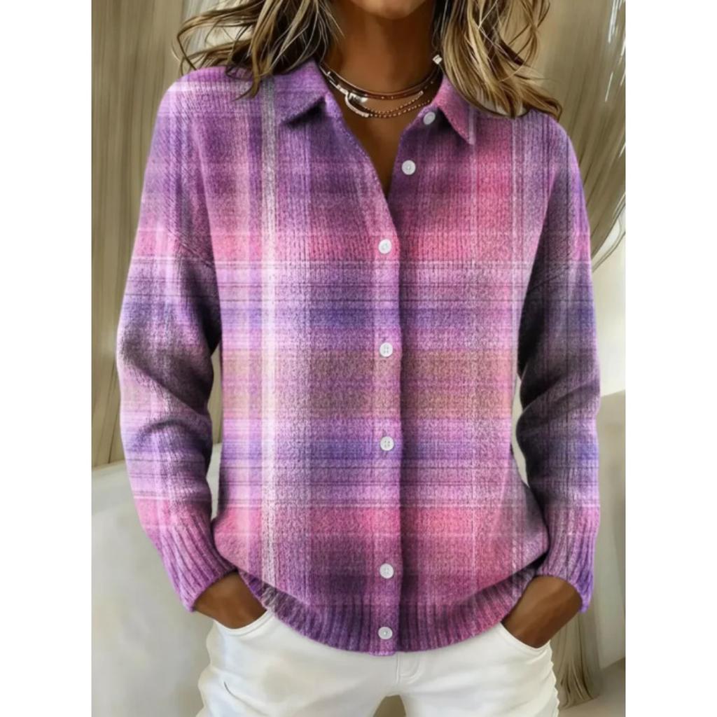 Damenhemd mit Revers und Strickjacke, Einfarbig gestrickt, 3D-Druck, Weihnachten, Herbst, Winter