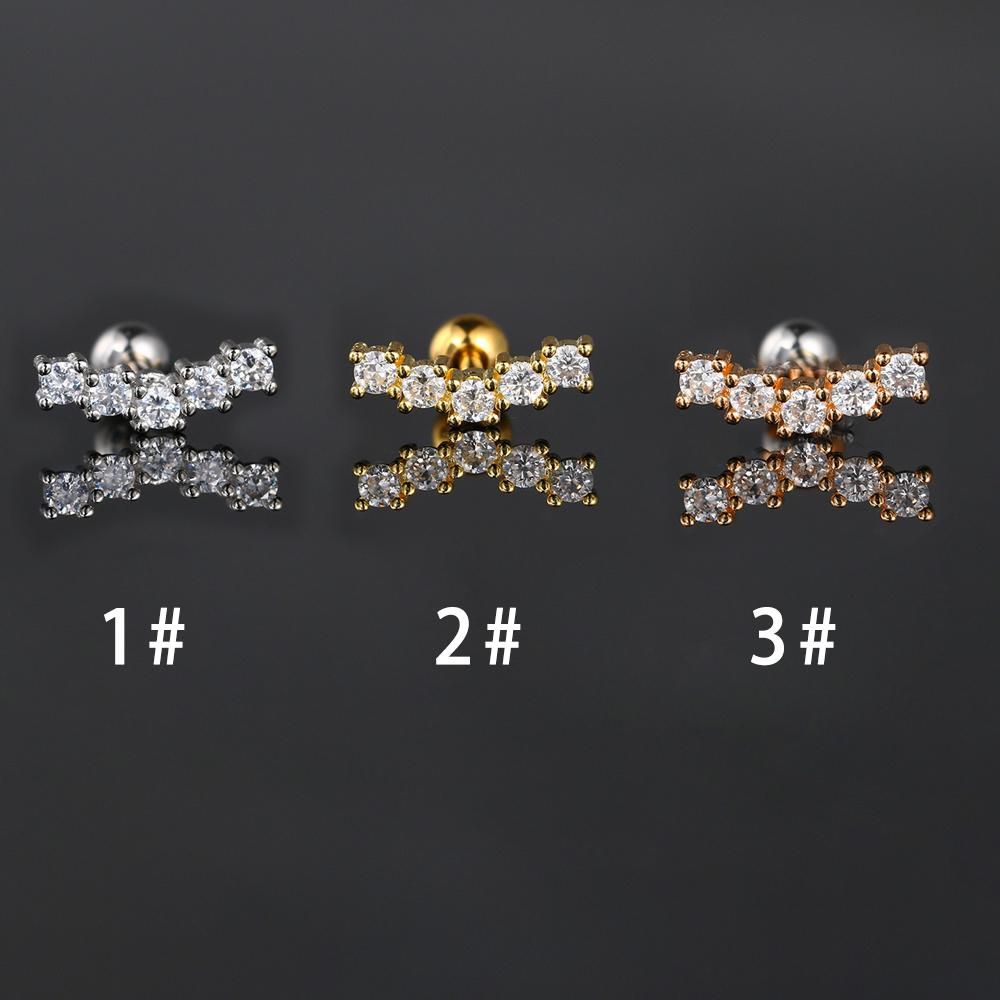 Long Strip Earrings for Women Piercing Daith Rook Zircon Geometric Silver Color Ear Accessories Screw Stud Helix Jewelry Gifts