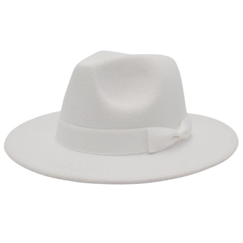 Wind Jazz Hat Big Eaves Hat Bow Flat Edge Top Hat Men And Women Woolen Felt Hat