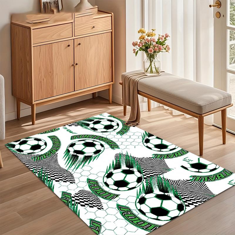 Soccer Football Area Rug Non Slip Washable Mat for Living Room Game Room Soccer Lover Gift Sporty Home Decor
