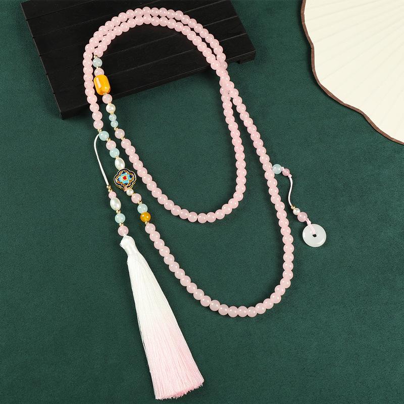 Long messenger chain high-end green glazed agate beaded necklace cheongsam sweater chain accessories women