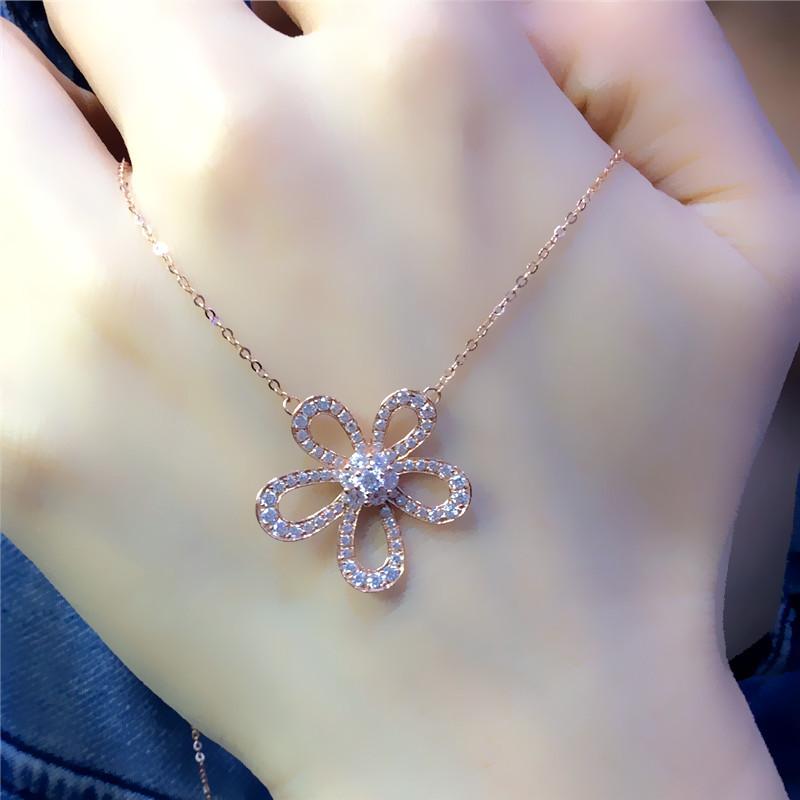 Color Gold-Plated Rose Gold Flower Inlaid Zircon Necklace Fashionable And Exquisite Purple Gold Collarbone Chain