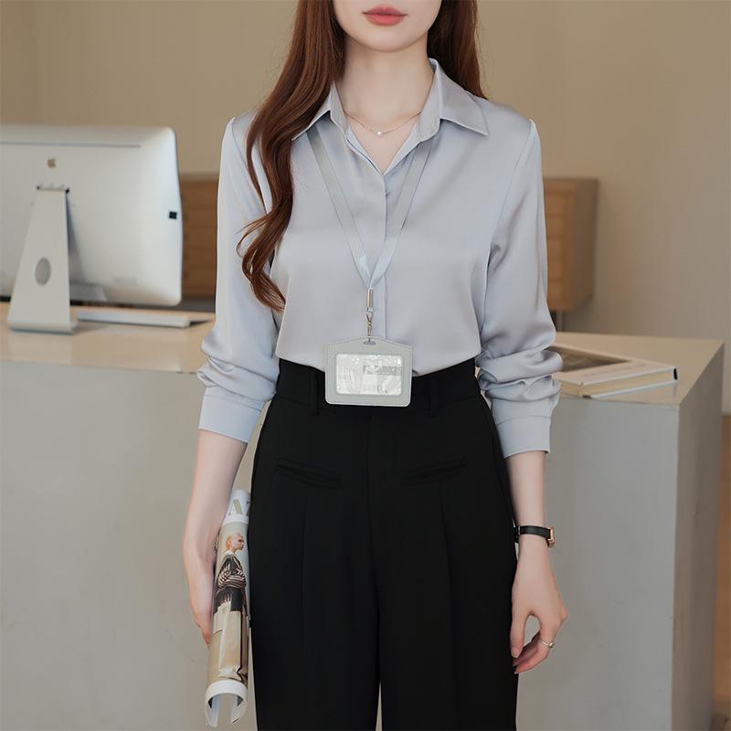 2025 Women's Professional Satin Long Sleeve Shirt with OL Versatile Design & 3D Pattern