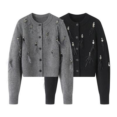 Women's Knitted Sweater New Sequined Long-sleeved Short Jacket Knitted Cardigan Women's