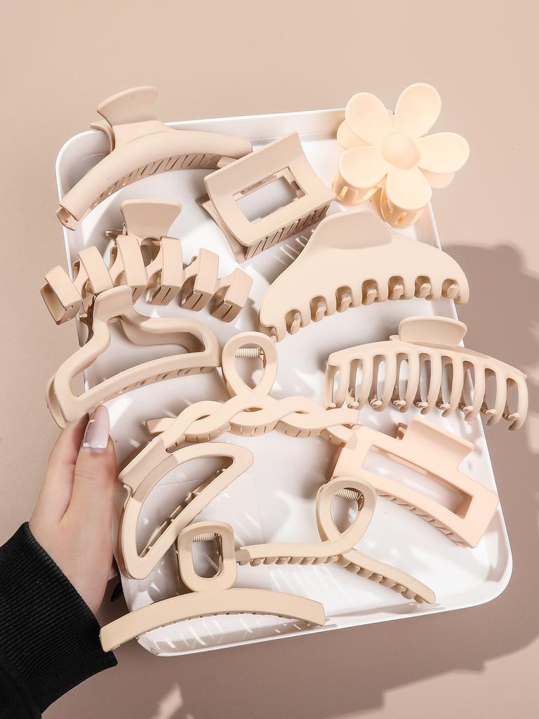 12 Stück Neutrale Farben Quadratische Haarspangen, Mehrere Stile Starker Halt Blume Kieferklemme, Matte Bananenklemmen für Dickes Haar