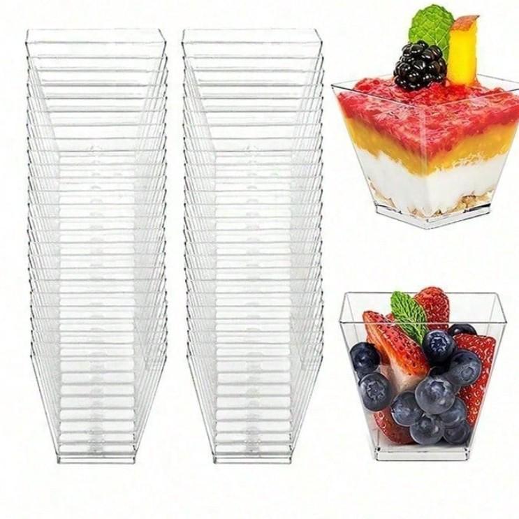 Zestaw Przezroczystych Kwadratowych Kubeczków na Sos i Mus z Łyżeczkami - Idealne na Desery i Przystawki