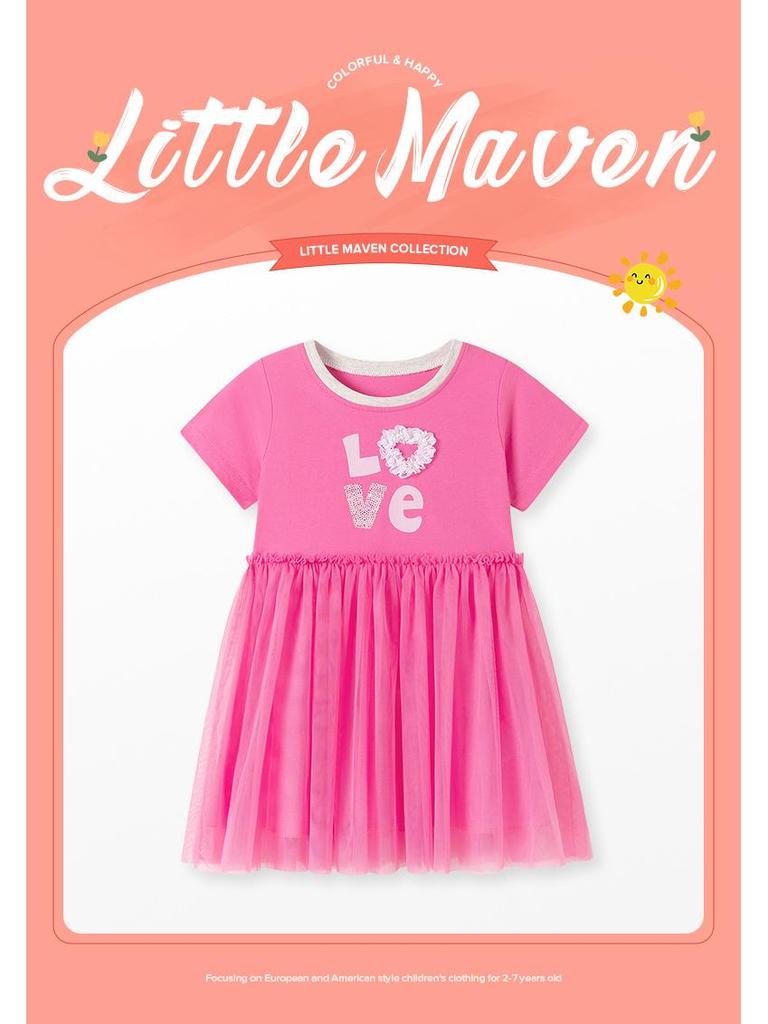 Summer Short Sleeve Mesh Girls' Dresses - European & American Style Princess Dresses