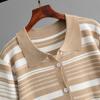 Navava Nk2937 Striped Collar Short Sleeve Knit Pants Two Piece Set