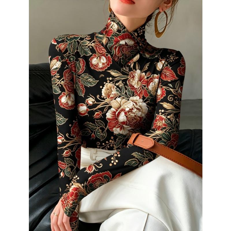 Lady's Sexy High-neck Long-sleeved T-shirt, Soft Texture for Autumn and Winter Tops, Machine Washable