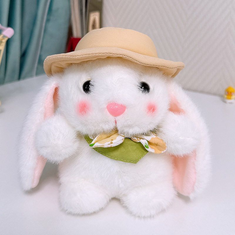 New pudding rabbit plush doll wearing hat little white rabbit grab machine doll children's rag doll birthday gift