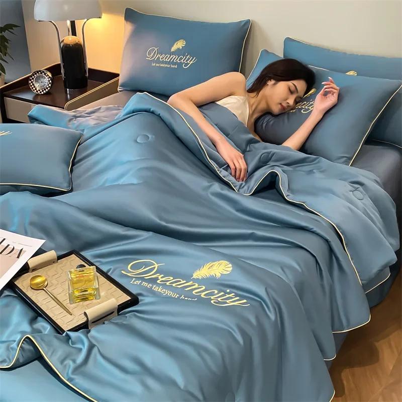 Simple Summer Quilt Deluxe Solid Air Conditioning Quilt Double Sided Single High Quality Quilted Blanket